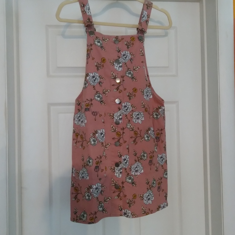 Pink floral overall dress